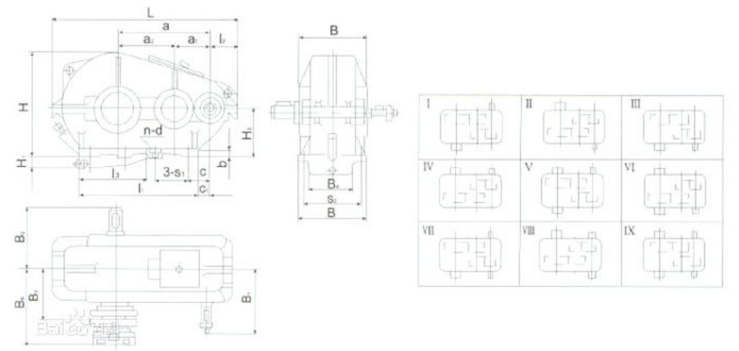 ZQA圓柱齒輪減速機外形、安裝尺寸圖